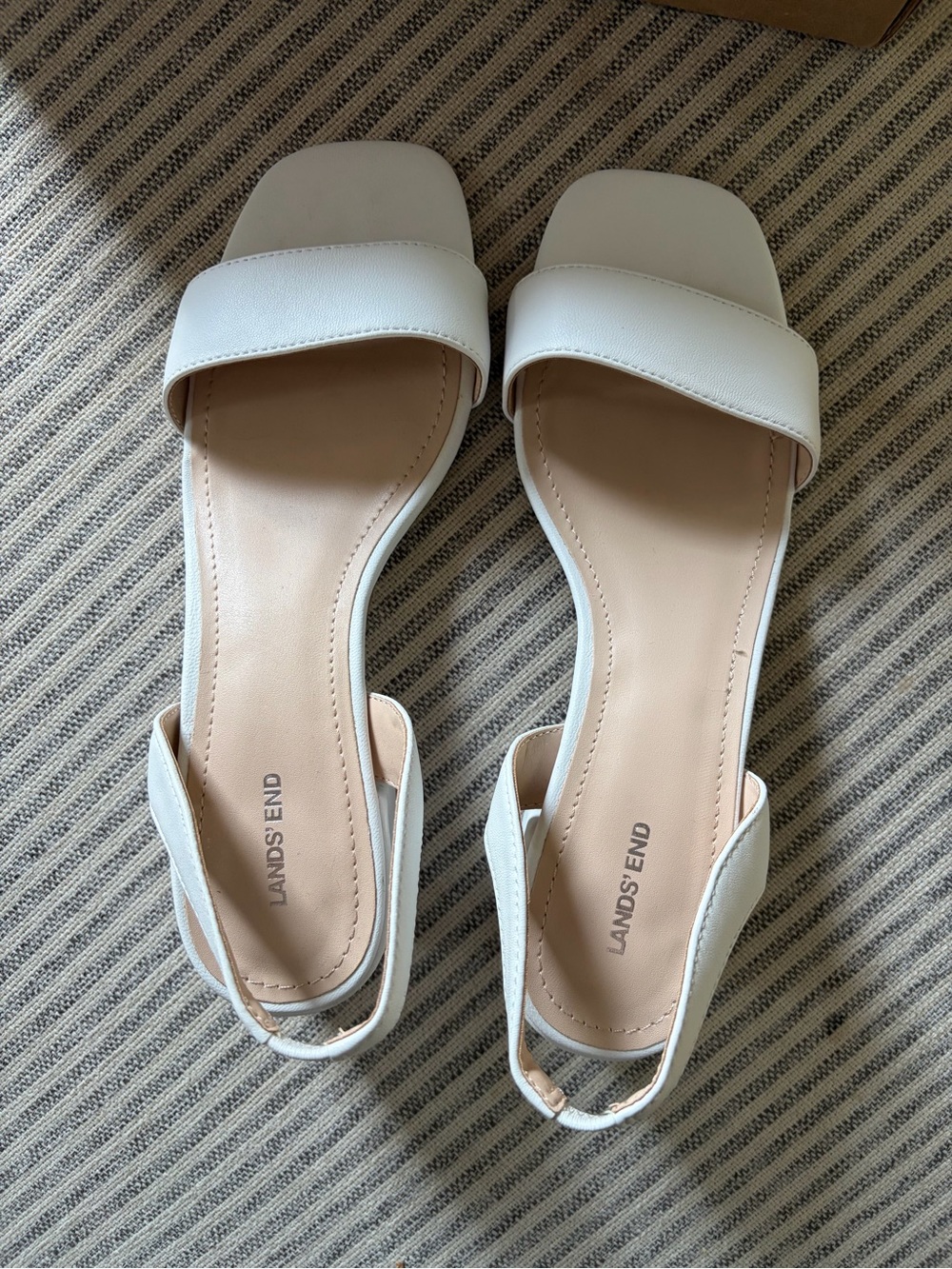 Lands' End White Slingback Sandals - Elegant Square Toe